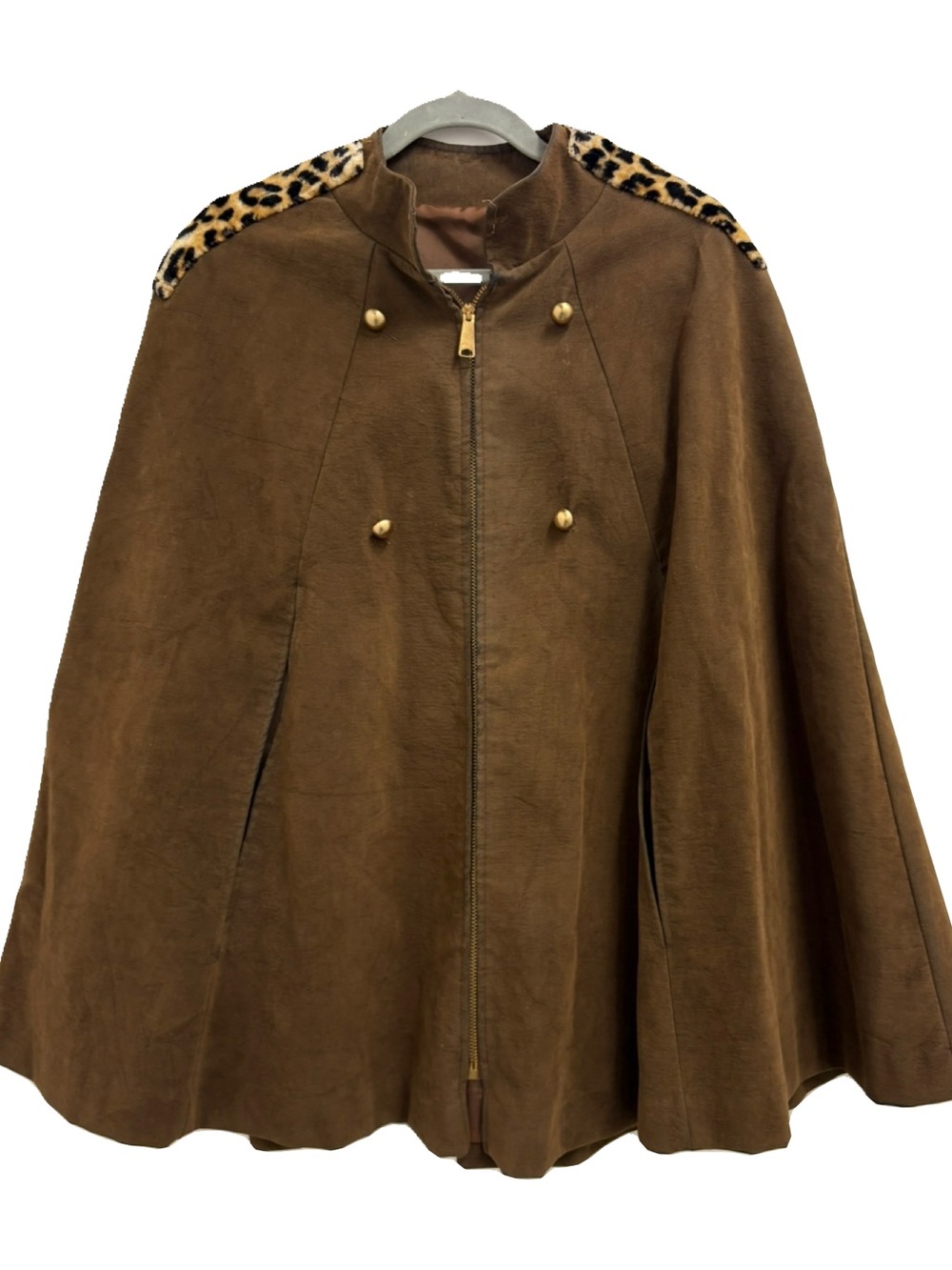 Vintage 60s 70's Suede Leather Cape Coat w Leopard Panels Dual Union Tag Mod MCM